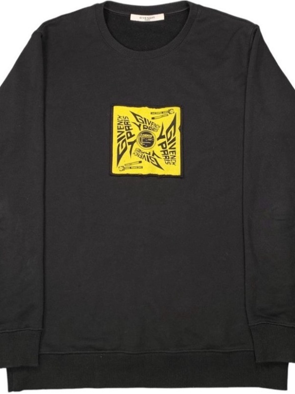 Givenchy Black Icarus Sun Moon Crewneck Sweatshirt with Yellow Logo Patch